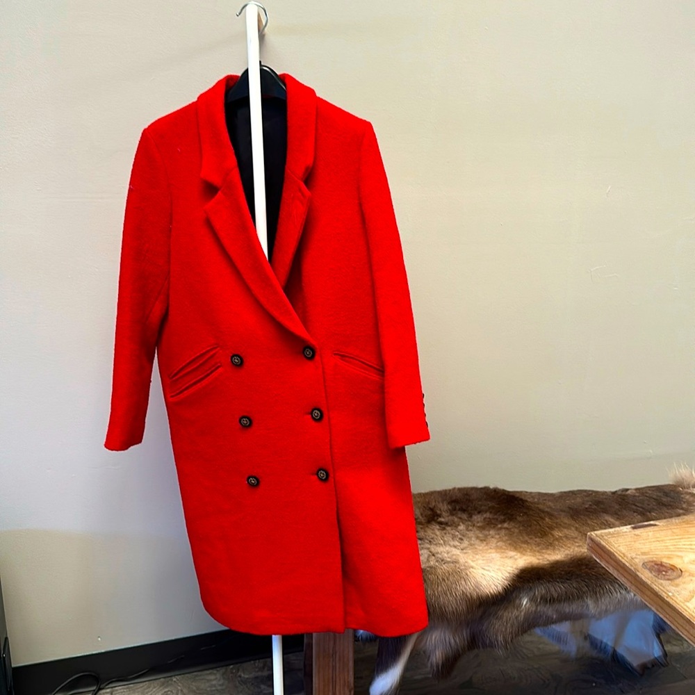 The Kooples Paris Luxury Original Red Women Wool Trench coat Jacket Size 38 (M)